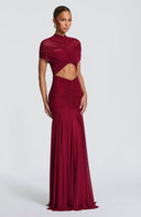 Inessa | Ruched Cutout Maxi Dress – Evening High Neck Short Sleeve Draped Front