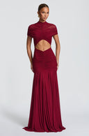 Inessa | Ruched Cutout Maxi Dress – Evening High Neck Short Sleeve Draped Front