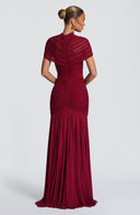 Inessa | Ruched Cutout Maxi Dress – Evening High Neck Short Sleeve Draped Front