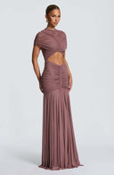 Inessa | Ruched Cutout Maxi Dress – Evening High Neck Short Sleeve Draped Front