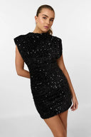 Iris | Sequin Mini – Round Neck Padded Shoulder Bodycon Party Occasion Dress