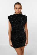 Iris | Sequin Mini – Round Neck Padded Shoulder Bodycon Party Occasion Dress
