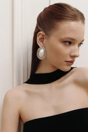 Isabelle | Pearl Crystal Oval Stud Earrings – Diamanté Border Statement Jewellery