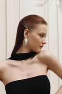Isabelle | Pearl Crystal Oval Stud Earrings – Diamanté Border Statement Jewellery