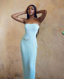 Isadora | Strapless Knit Pleated Maxi – Bandeau Split Summer Holiday Dress