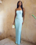 Isadora | Strapless Knit Pleated Maxi – Bandeau Split Summer Holiday Dress