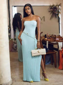 Isadora | Strapless Knit Pleated Maxi – Bandeau Split Summer Holiday Dress