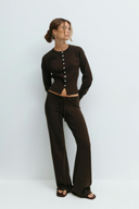 Ismay | Knit Two Piece Set – Casual Button Cardigan Drawstring Wide Leg Pants