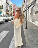 Isolde | Crochet Two Piece Set – Button Crop Top Maxi Skirt Beach Co-ord