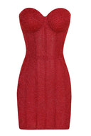 Ivy | Glitter Strapless Mini Dress – Lace Up Front Sweetheart Bodycon Party