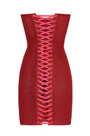 Ivy | Glitter Strapless Mini Dress – Lace Up Front Sweetheart Bodycon Party