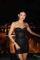 Ivy | Glitter Strapless Mini Dress – Lace Up Front Sweetheart Bodycon Party