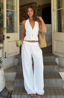 Izzy | Two Piece Set – Halter Neck Tie Front Crop Top Wide Leg Pants Summer