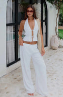Izzy | Two Piece Set – Halter Neck Tie Front Crop Top Wide Leg Pants Summer