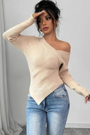 Jacinda | Asymmetric Knit Sweater – Casual One Shoulder Long Sleeve Pointed Hem
