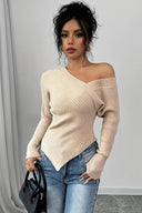 Jacinda | Asymmetric Knit Sweater – Casual One Shoulder Long Sleeve Pointed Hem