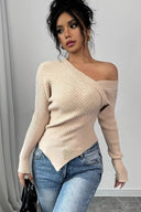Jacinda | Asymmetric Knit Sweater – Casual One Shoulder Long Sleeve Pointed Hem
