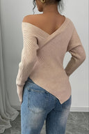 Jacinda | Asymmetric Knit Sweater – Casual One Shoulder Long Sleeve Pointed Hem