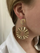 Jade | Gold Pleated Sunburst Drop Earrings – Double Tier Open Cut Statement