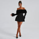 Jaliyah | Plush Trim Mini Dress – Evening Off Shoulder Long Sleeve Flared Skirt