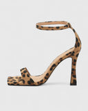 Jane | Leopard Print Sandals – Square Toe Ankle Strap High Heel