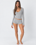 Janine | Ribbed Pajama Set – Sleepwear V Neck Long Sleeve Henley Top Shorts
