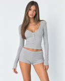 Janine | Ribbed Pajama Set – Sleepwear V Neck Long Sleeve Henley Top Shorts