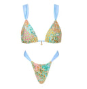 Jazira | Boho Print Triangle Bikini Set – Gathered Shoulder Strap Charm Swimwear