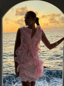 Jazlyn | V Neck Ruffle Mini – One Shoulder Sheer Layered Party Summer Dress