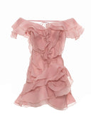Jazlyn | V Neck Ruffle Mini – One Shoulder Sheer Layered Party Summer Dress