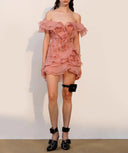 Jazlyn | V Neck Ruffle Mini – One Shoulder Sheer Layered Party Summer Dress