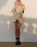 Jazlyn | V Neck Ruffle Mini – One Shoulder Sheer Layered Party Summer Dress