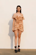Jazlyn | V Neck Ruffle Mini – One Shoulder Sheer Layered Party Summer Dress