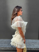Jazlyn | V Neck Ruffle Mini – One Shoulder Sheer Layered Party Summer Dress