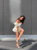 Jazlyn | V Neck Ruffle Mini – One Shoulder Sheer Layered Party Summer Dress