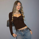 Jazlynn | Lace Trim Top – Casual Square Neck Long Sleeve Bow Tie Front