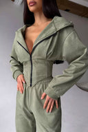 Jazmine | Hooded Two Piece Set – Zip Front Long Sleeve Jogger Pants Drawstring