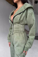 Jazmine | Hooded Two Piece Set – Zip Front Long Sleeve Jogger Pants Drawstring
