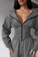 Jazmine | Hooded Two Piece Set – Zip Front Long Sleeve Jogger Pants Drawstring