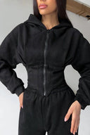 Jazmine | Hooded Two Piece Set – Zip Front Long Sleeve Jogger Pants Drawstring