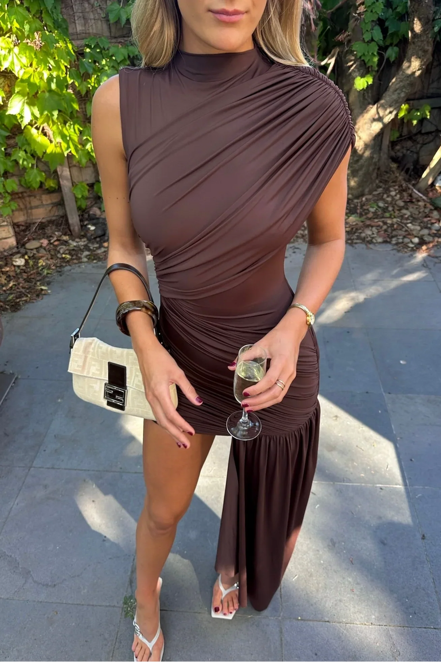 Jenna | Ruched Mini – High Neck Sleeveless Asymmetric Draped Going Out Party Dress