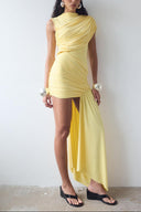 Jenna | Ruched Mini – High Neck Sleeveless Asymmetric Draped Going Out Party Dress