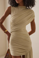 Jenna | Ruched Mini – High Neck Sleeveless Asymmetric Draped Going Out Party Dress