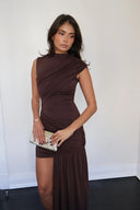 Jenna | Ruched Mini – High Neck Sleeveless Asymmetric Draped Going Out Party Dress