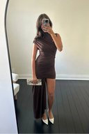 Jenna | Ruched Mini – High Neck Sleeveless Asymmetric Draped Going Out Party Dress