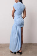 Jenna | Ruched Mini – High Neck Sleeveless Asymmetric Draped Going Out Party Dress