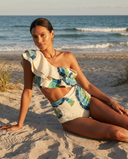 Jennifer | One Shoulder Fan Print Bikini Set – Beach High Waist Ruffle Trim