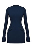 Jessalina | Long Sleeve Mini – Mock Neck Flap Pocket Fitted Cocktail Office Dress