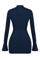 Jessalina | Long Sleeve Mini – Mock Neck Flap Pocket Fitted Cocktail Office Dress