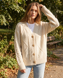 Jessamine | Classic Cable Knit Cardigan – V Neck Button Front Pocket Casual